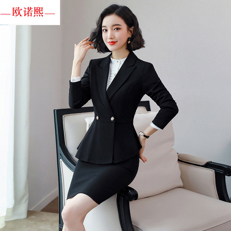 Career clothing suit 2019 autumn and winter suit female sleeve business dress temperament jewelry shop hotels working clothes