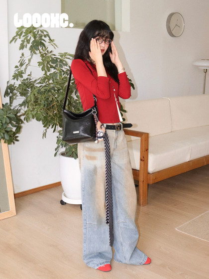 Lu Xiaochuan's Versatile Casual High-End Black Lightweight Hobo Shoulder Crossbody Bag, New Model