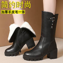Boots Women 2021 autumn and winter new womens boots in the shoes high heel womens leather boots wool cotton shoes plus velvet warm womens boots