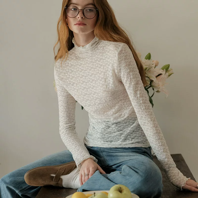 ISISLOVE lace silk body-friendly long-sleeve, high collar, fitted