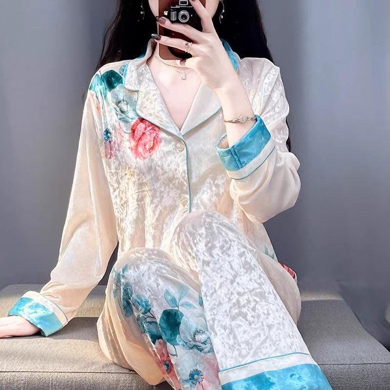 Pajamas for Women, Spring, Autumn and Winter, Long-Sleeved Gold Velvet 2025 New Style, Accessible Luxury, Elegant, National Style, High-End Home Wear Set