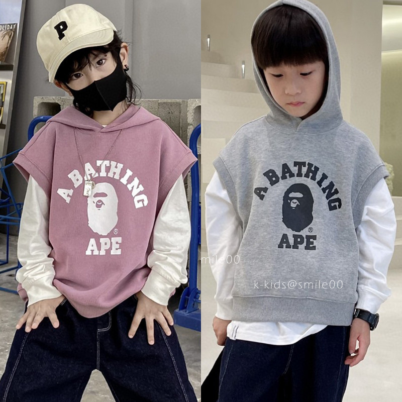 Spring and summer day Faculty BAPE children suit casual outlap vests male and female children pure cotton even cap sleeveless jacket canon shoulder loose jacket