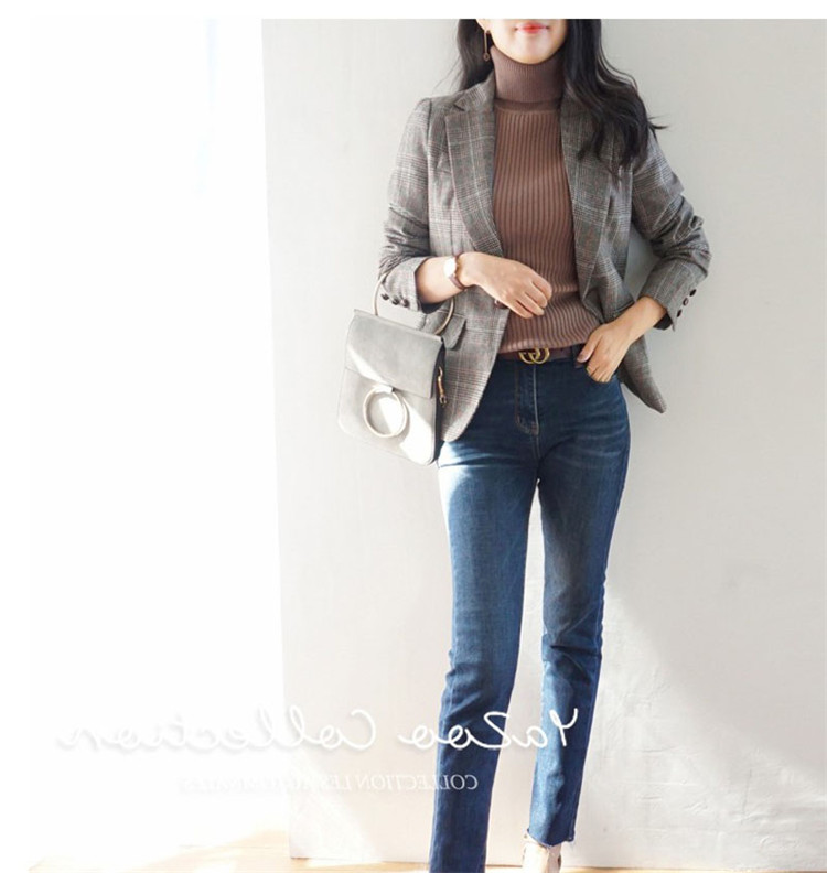 Áo khoác kẻ sọc nữ 2018 thu đông 2018 new slim retro mang hương vị sang trọng lưới đỏ kiểm tra bộ đồ nhỏ giản dị thời trang nữ