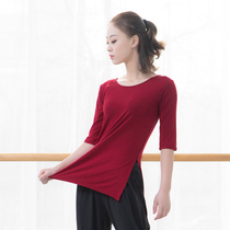 Modern dance practice Costume Women Adults Square Dance Modale Middle Sleeve Open Fork Blouse Teacher Dance Suit Professional Sashimi