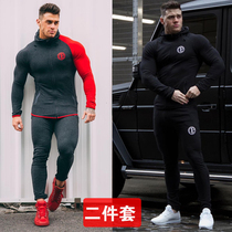 Muscle brother fitness clothes mens night and morning running sports suit large size autumn and winter training tights gym