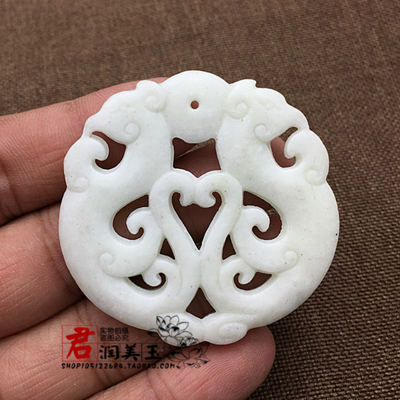 Lantian jade double phoenix pendant pendant double-sided hollow carving double phoenix jade pendant ancient style pendant waist pendant