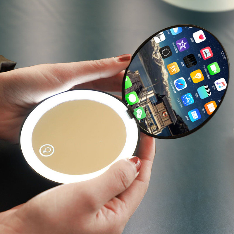 Portable LED makeup mirror women's belt light foldable charging small mirror flap type mini carry-on net red ins wind