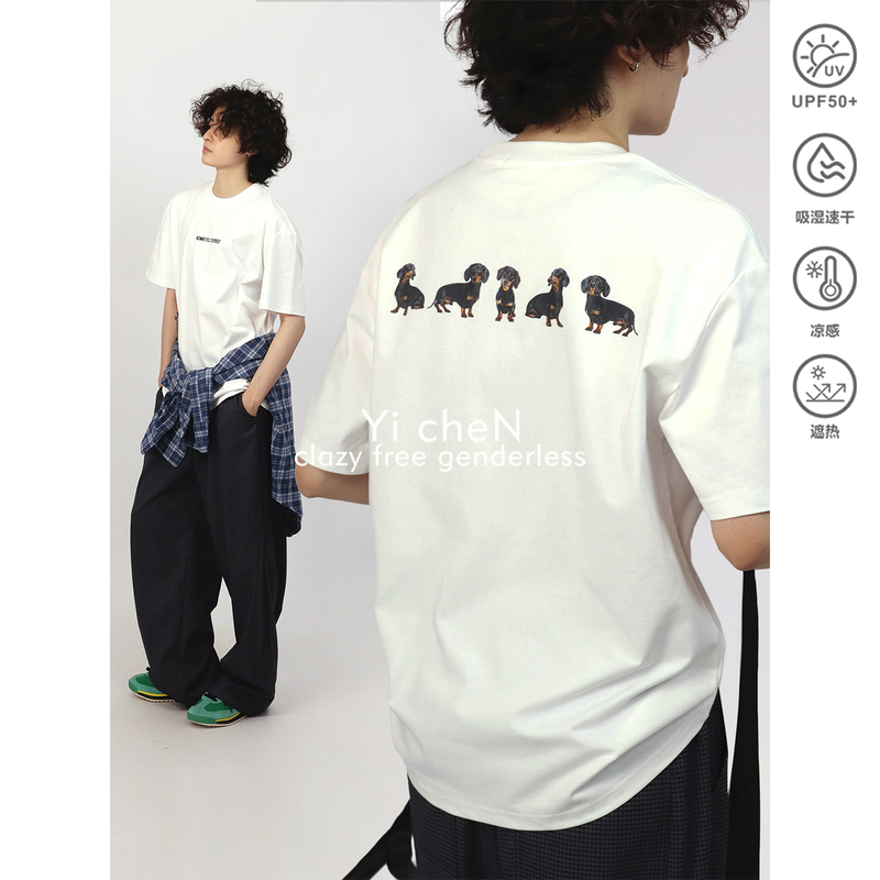 Yichen Summer Dachshund Print T-Shirt with Sun Protection and Fun Pattern Short Sleeve Top