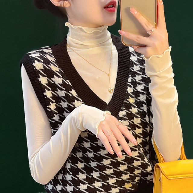 Autumn and winter new foreign style high collar lace bottoming shirt women's thin section inner long-sleeved gauze pile pile collar mesh top