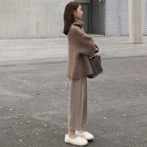 Spring dress 2021 new large size womens small man age two-piece knitted sweater slim set spring and autumn