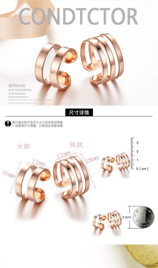 Nhẫn bạc nam 925 Nhật Bản và Hàn Quốc cá tính đơn giản ba vòng tròn mịn có thể điều chỉnh cặp nhẫn chỉ số ngón tay đuôi nhẫn nữ nhẫn cưới vàng trắng