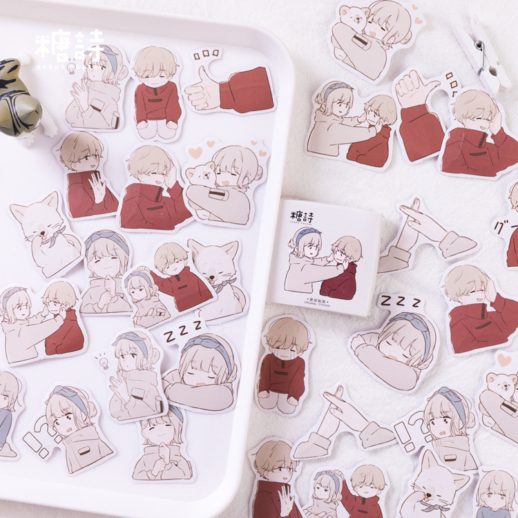 Love girls stickers cute cartoon girls boys warm couples hand account diy material decorative box stickers