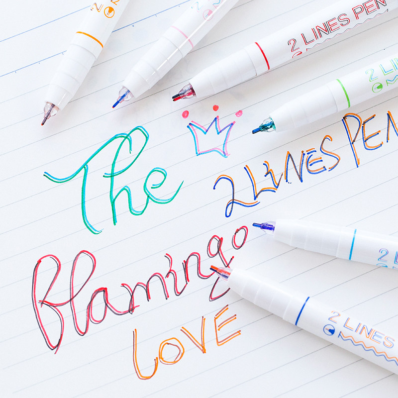 Trembling Dream Creative Double Wire Pen Girl Bicolor-Focused Mark Solid Fluorescent Pen Diy Hand Ledger Contour Pen