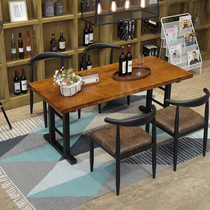 Dining table and chair combination modern simple small apartment rectangular living room dining table wrought iron solid wood dining table casual bar table