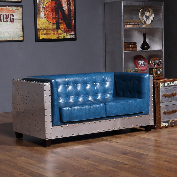 Rivet space aluminum plate minimalist European and American style nostalgic industry doing old creative furniture loft retro genuine leather aluminum leather sofas