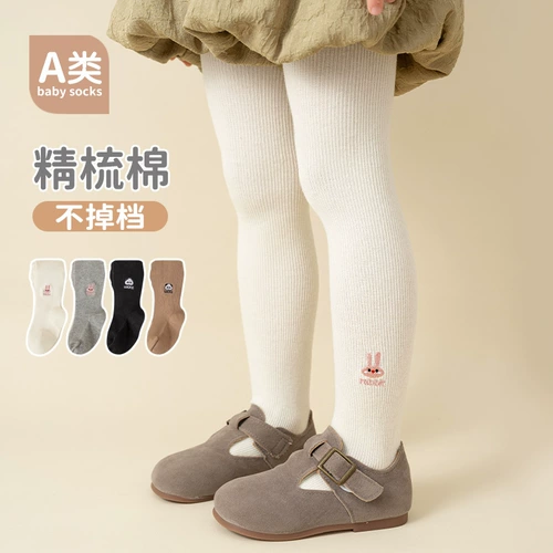 Хлопковые штаны, мультяшные детские демисезонные колготки, носки, из ворсистого хлопка, с вышивкой