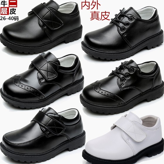 Children's leather shoes boys genuine leather cowhide shoes black student casual little boy buckle strap school etiquette shoes