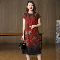 2022 Summer wedding banquet in mother-in-law floro-scented clouds dress with dress women true silk mulberry silk mother in long dresses red
