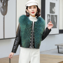 Yithong 2021 Winter New Henning Genuine Leather Leather Clothing Female Short fashion rivet raccoon raccoon fur straw jacket tide