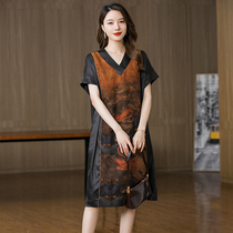 Authentic incense cloud yarn one-piece dress lady with a large code 180 catty for wearing a mother real silk mulberry silk skirt Summer