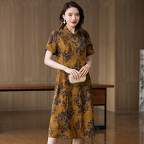 2022 summer style authentic floral fragrant cloud yarn real silk one-piece dress with slim high-end big card mulberry silk in a long dress