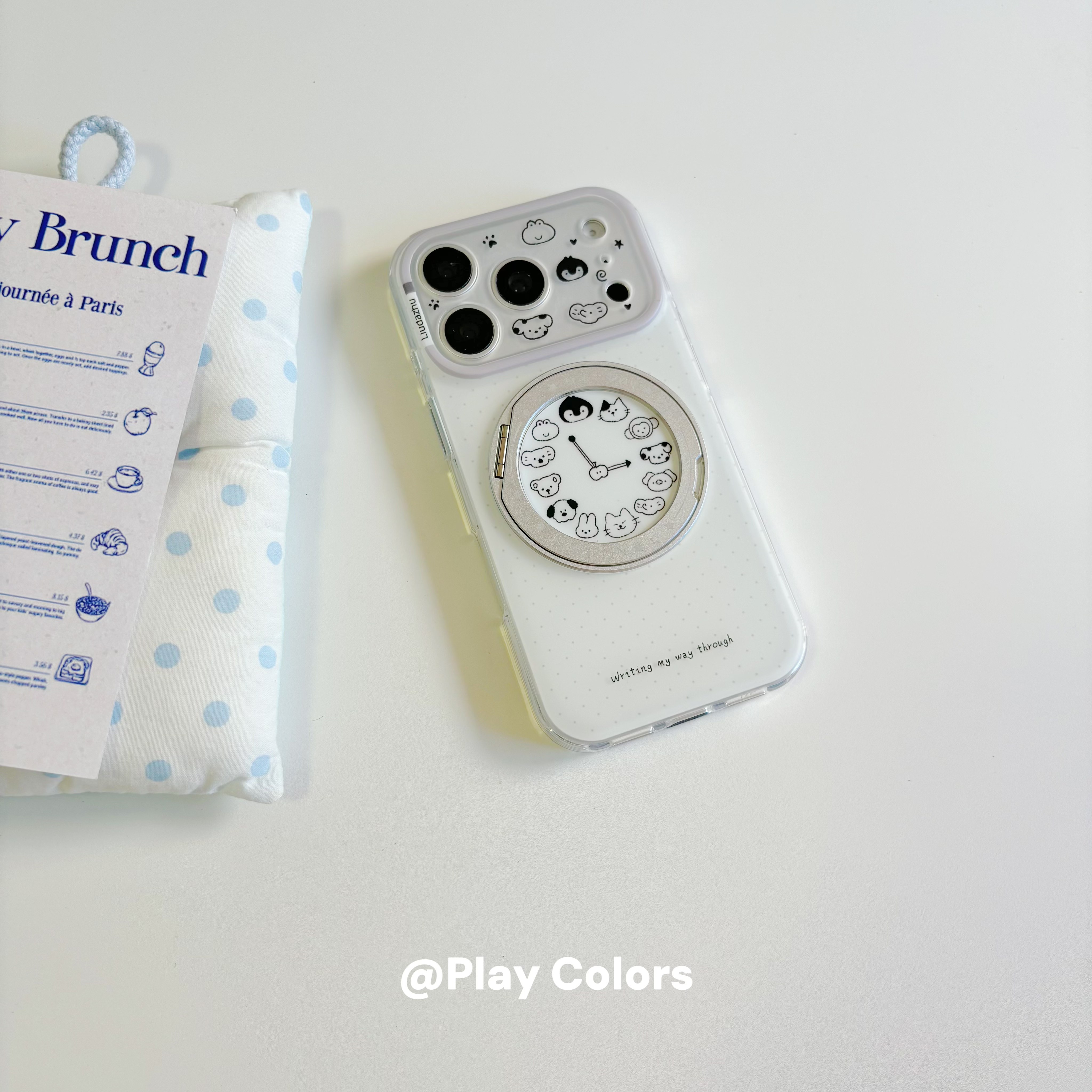 Ins Han Fung Little Animal Clock 360 for iPhone 17 promax 16 soft edge protective shell 15 promax shell