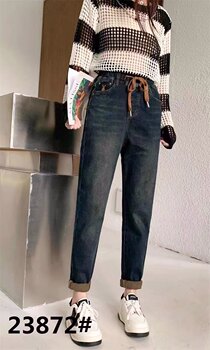 Authentic Yimei Store Product 23872 Autumn Style Plus Size Fashionable Stretch Denim Harem Pants Skinny Pants