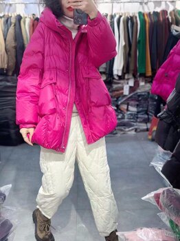 Plus-Size Women's Genuine Store-Bought Fashionable Casual Loose-Fitting down Jacket That Hides the Figure and Makes You Look Slimmer, Made with White Duck Down, Mid-Length