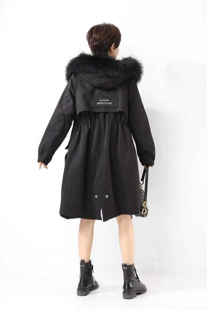Duozi Brand Genuine New Model 051, Plus-Size, Fashionable, Casual, Loose-Fitting, Fleece-Lined Parka with Real Fur Collar