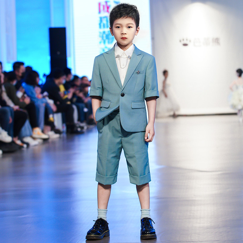 Children Suits Suit Short Sleeve Summer Boy Host Handsome Boy Walk Show Flowers Tuxedo Piano out of the suit