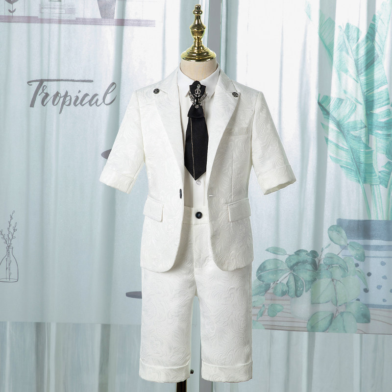 Children's suit suit short sleeve boy flower boy flower gown walking show Little Western suit to host the costume piano for the summer