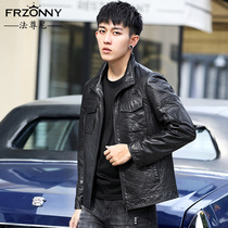 2021 New Haining leather leather mens goat leather jacket stand lapel embroidery trendy locomotive thin coat