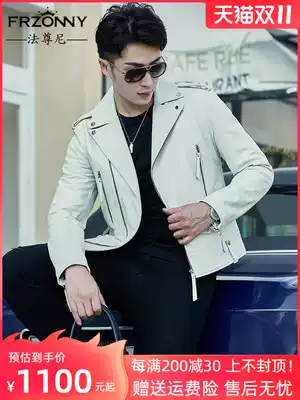 2021 autumn new top layer goatskin motorcycle leather leather jacket Korean version tide leather leather men short jacket coat