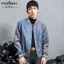 Mens leather jacket new leather jacket short sheepskin vintage old baseball collar youth locomotive trend jacket