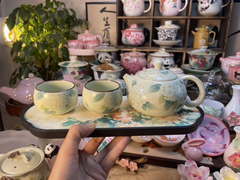 Taoqi Hydrangea Teapot and Teacup High-End Kung Fu Tea Set for Home, Living Room, Office, and Reception Ceramic Taoqi Hydrangea Teapot and Teacup High-End Kung Fu Tea Set for Home, Living Room, Office, and Reception Ceramic