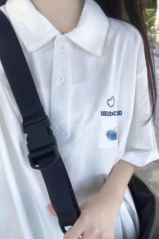 Pure Cotton Japanese-Style College-Style Polo Shirt Short-Sleeve T-Shirt for Women, Summer Student Turn-Down Collar Korean-Style Loose Salt-Style Top Ins Pure Cotton Japanese-Style College-Style Polo Shirt Short-Sleeve T-Shirt for Women, Summer Student Turn-Down Collar Korean-Style Loose Salt-Style Top Ins