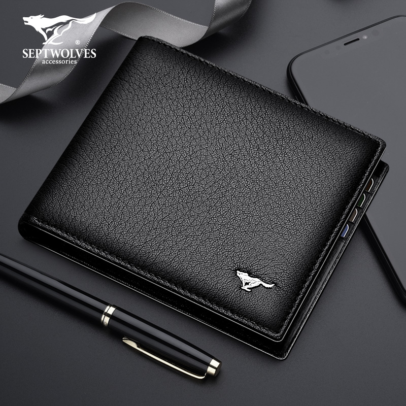 Seven Wolves Wallet Men Genuine Leather High-end Soft Deer Leather Male business courtesy short money clip Extravagant Bag Tide