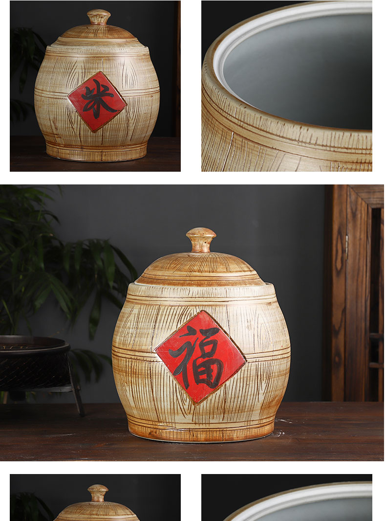 Jingdezhen ceramic barrel ricer box 10 jins 20 jins 30 jins of 50 pounds with cover household storage tank is moistureproof insect - resistant seal