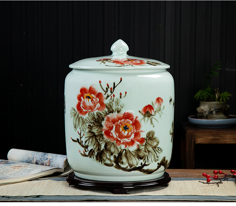 Jingdezhen ceramic barrel tank 20 jins 30 jins the loaded with cover seal storage tank moistureproof insect - resistant hand - made m barrels