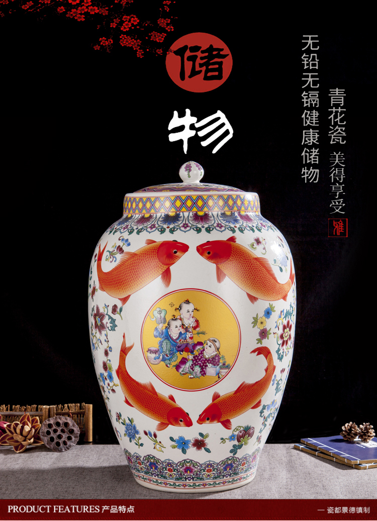 Jingdezhen ceramic barrel ricer box store meter box 20 jins 50 kg of the packed with cover seal storage tank with moistureproof insect - resistant