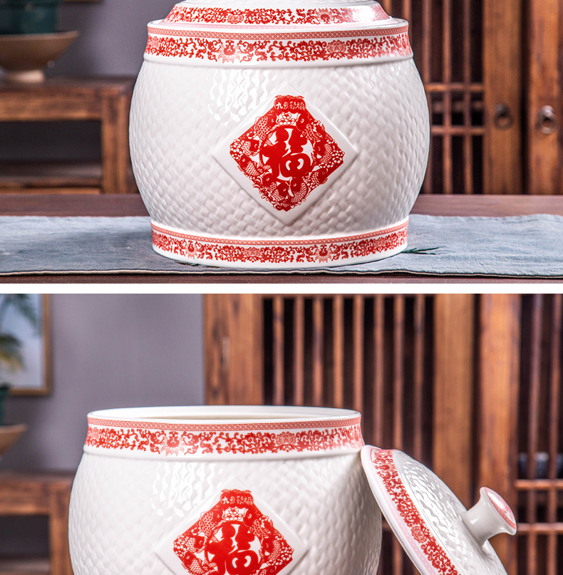 Jingdezhen ceramic barrel ricer box household rice storage box 10 jins 20 jins moistureproof insect - resistant rice jar with cover seal the bucket