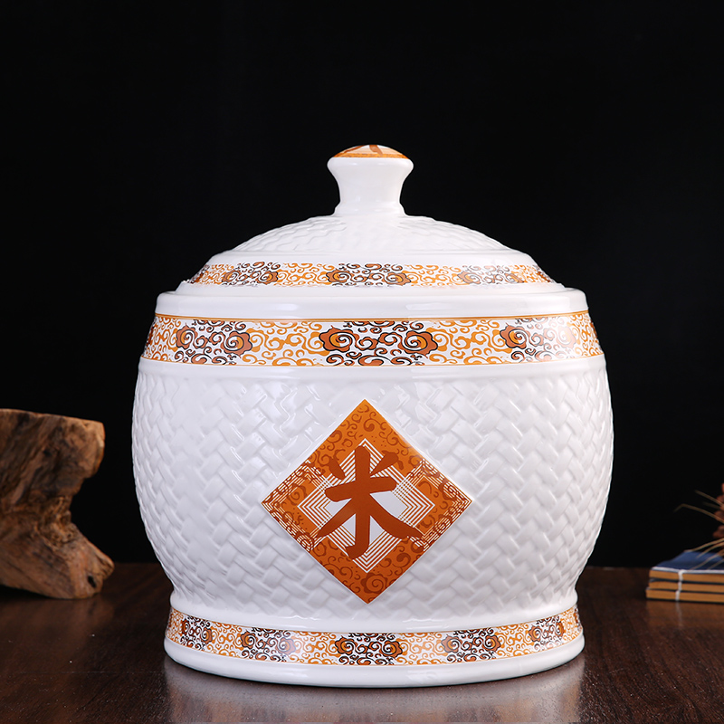 Jingdezhen ceramic barrel ricer box household rice storage box 10 jins 20 jins moistureproof insect - resistant rice jar with cover seal the bucket