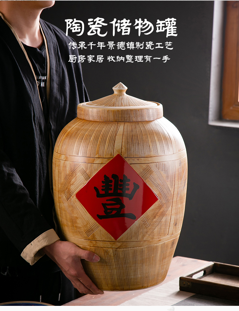 Jingdezhen ceramic barrel ricer box tank caddy fixings with cover seal altar 20 jins 30 jins 100 jins of 50 kg/moisture