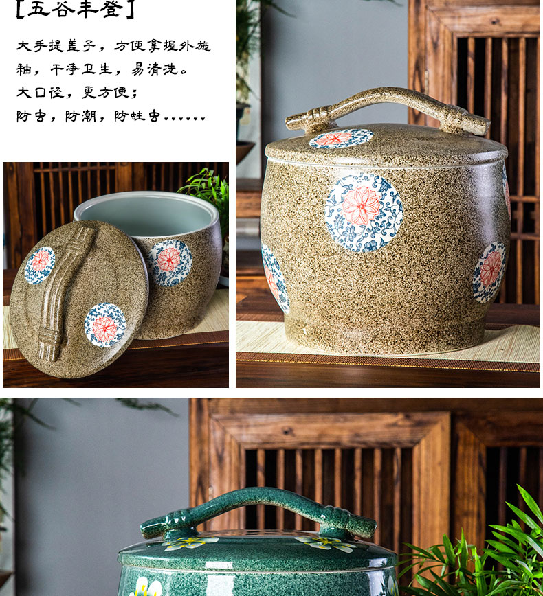 Jingdezhen ceramic barrel 10 jins 20 jins 30 jins home storage tank is sealed with cover ricer box tank cylinder moistureproof