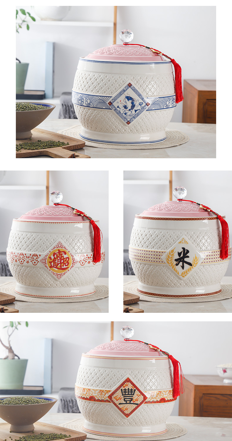 Jingdezhen ceramic barrel storage bins flour bin 20 jins insect - resistant moistureproof household whole ricer box cylinder seal