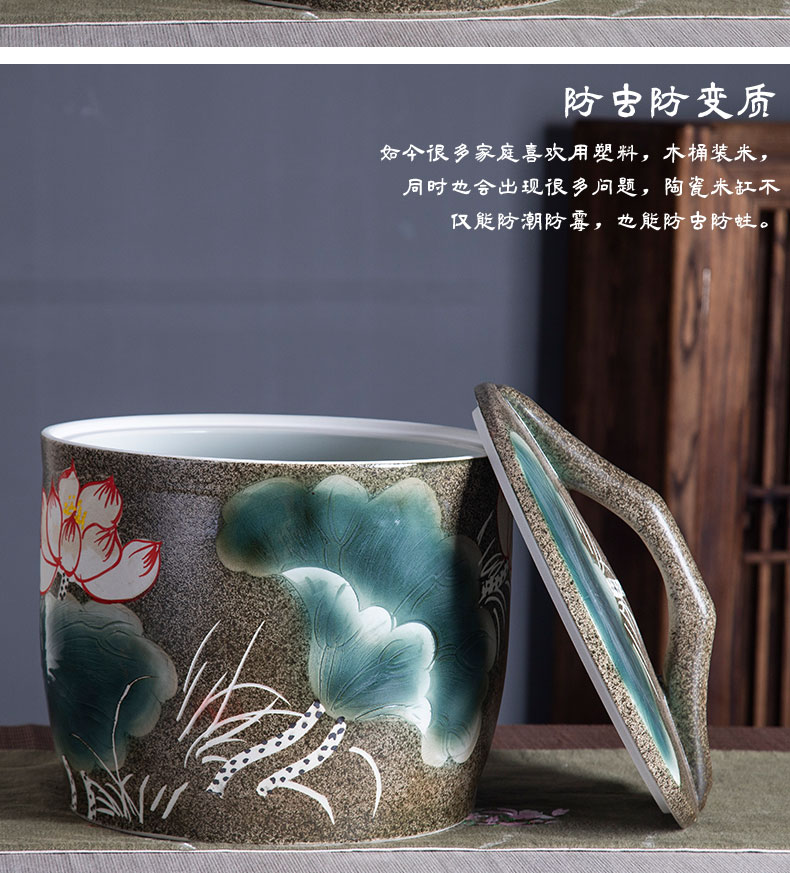 Jingdezhen ceramic barrel tank ricer box 10 jins 20 jins home storage tank with cover the ancient tea pot moistureproof