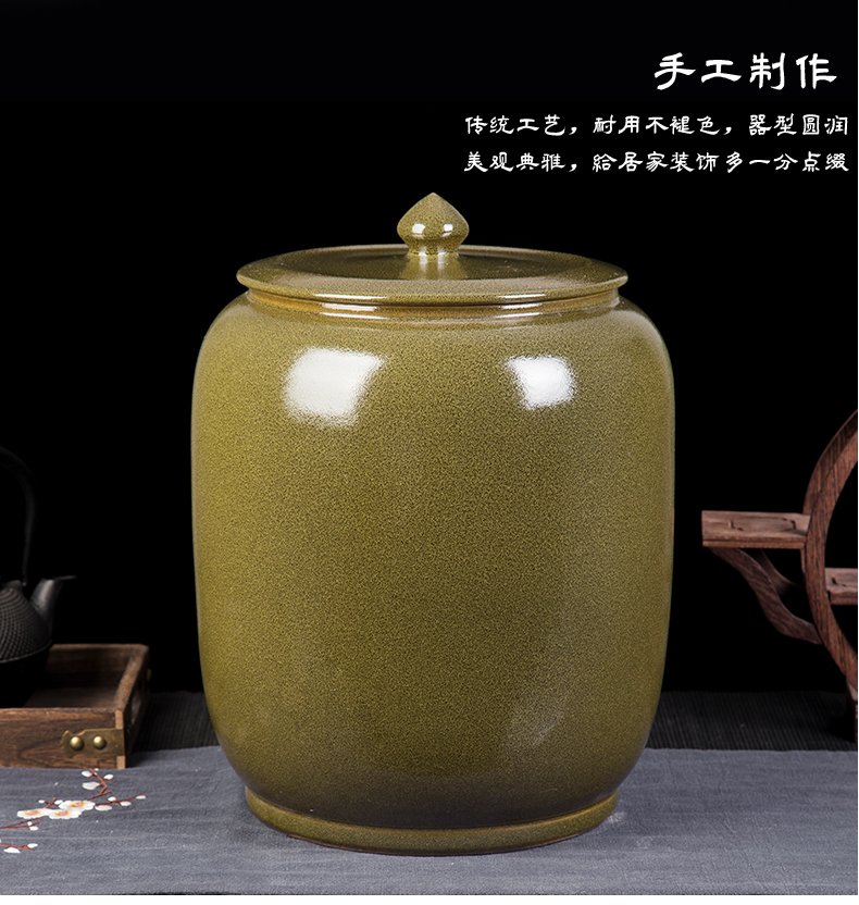 Jingdezhen ceramic barrel storage tank 20 jins 30 jins ricer box of household ceramics 50 kg moisture insect - resistant water jar with cover