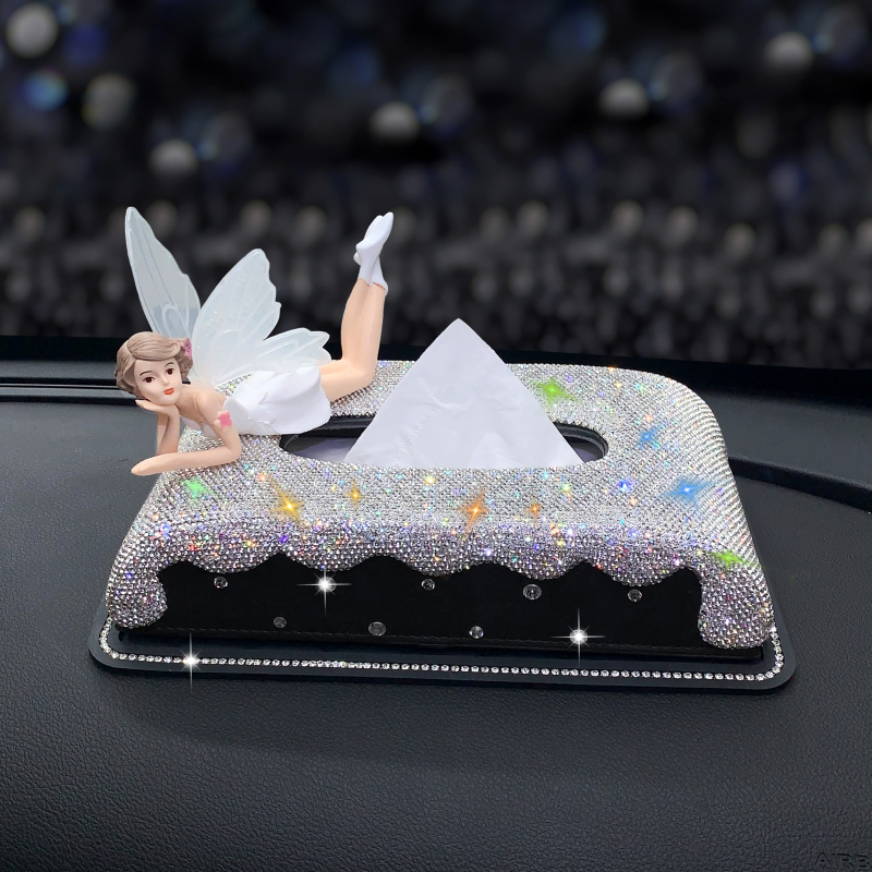 Car Tissue Box Cramps Vehicular Cramps Mesh Red Creativity Cute Inlaid Drilling Car In-car Dining Towels In Cardboard Boxes-Taobao