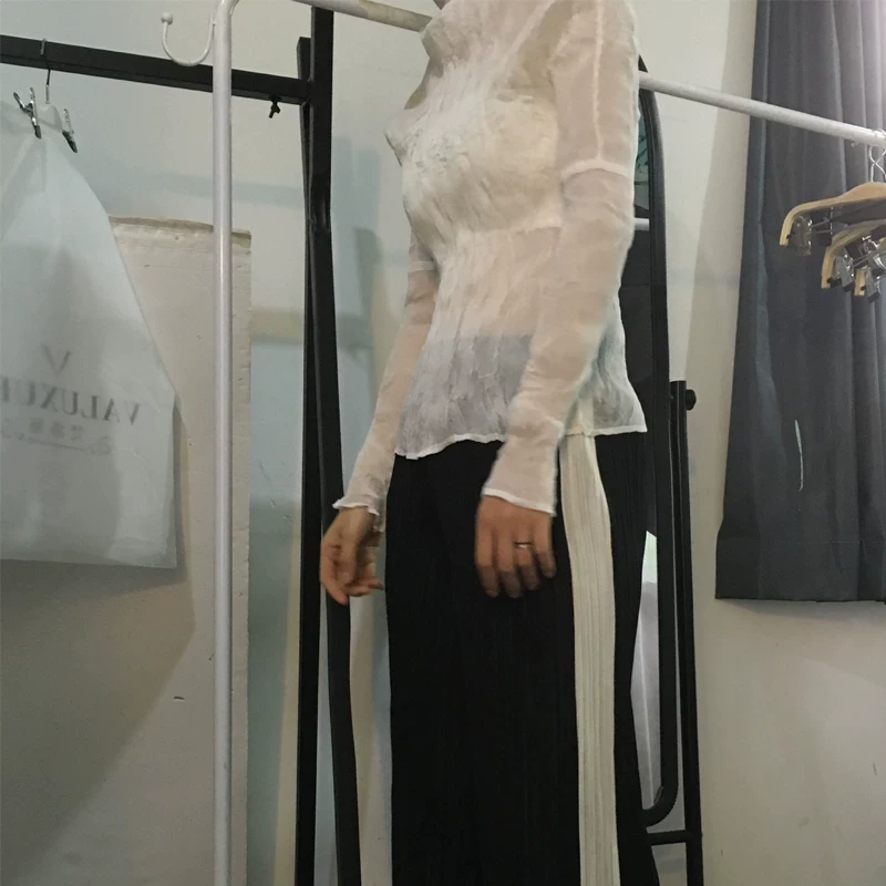 JT JANE Designer Style, Push-Pleated Tennis Top, Niche Design Slim Top, Spot