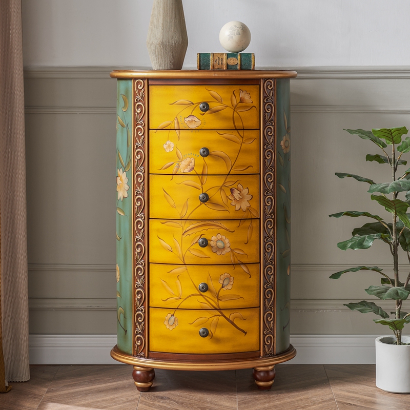 European-Style Five or Six-Compartment Entryway Cabinet, Solid Wood American-Style Oval Cabinet, Decorative Storage and Organization Cabinet, Vintage Painted Complete Set